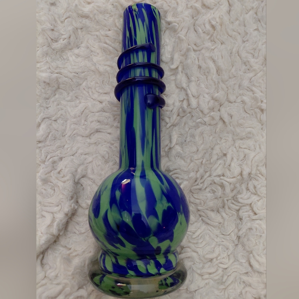 Blue and Green Swirl Glass Vase - Picture 2 of 2